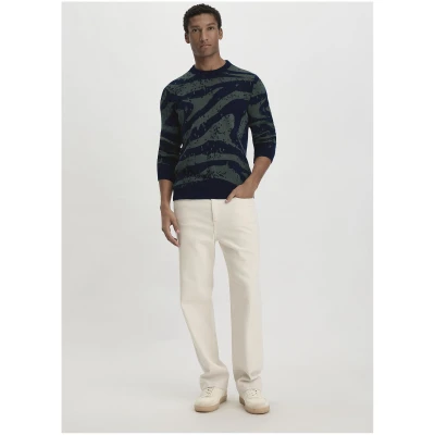 hessnatur Herren Jacquard Strick Pullover Regular aus Bio-Baumwolle mit Schurwolle - blau - Größe 46