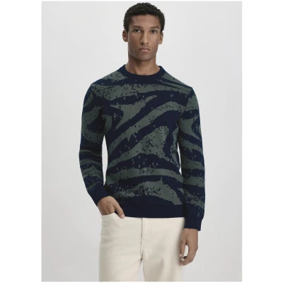 hessnatur Herren Jacquard Strick Pullover Regular aus Bio-Baumwolle mit Schurwolle - blau - Größe 46