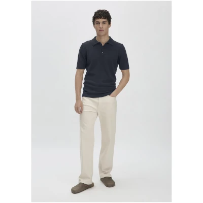 hessnatur Herren Strick-Polo Regular aus Bio-Baumwolle - blau - Größe 46