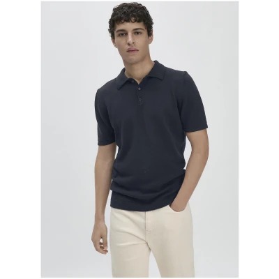 hessnatur Herren Strick-Polo Regular aus Bio-Baumwolle - blau - Größe 46