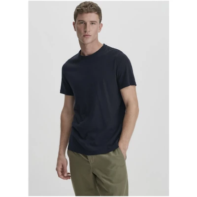 hessnatur Herren T-Shirt Regular aus Bio-Baumwolle und Leinen - blau - Größe 46