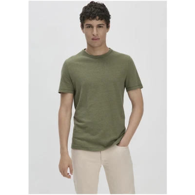 hessnatur Herren T-Shirt Regular aus Bio-Baumwolle und Leinen - grün - Größe 46