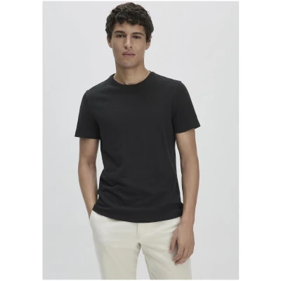 hessnatur Herren T-Shirt Regular aus Bio-Baumwolle und Leinen - schwarz - Größe 46
