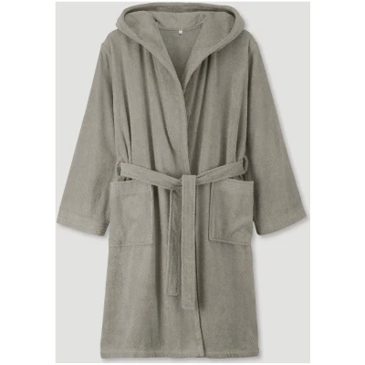 hessnatur Kurzer Bademantel Relaxed aus Bio-Baumwolle - beige - Größe L
