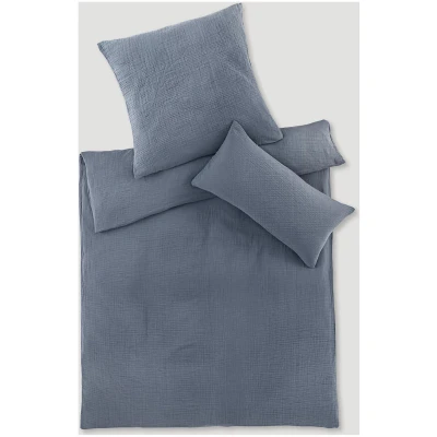 hessnatur Musselin Bettwäsche-Set aus Bio-Baumwolle - blau - Größe 135x200 / 80x80 cm