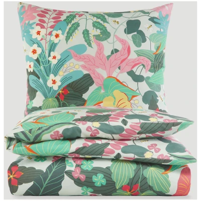 hessnatur NAITO × HESSNATUR Satin Bettwäsche-Set aus Bio-Baumwolle - grün - Größe 135x200 / 40x80 cm