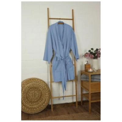 jilda-tex Damen Bademantel / Kimono 100% Bio-Baumwolle Knitterlook Made in Green Unisex