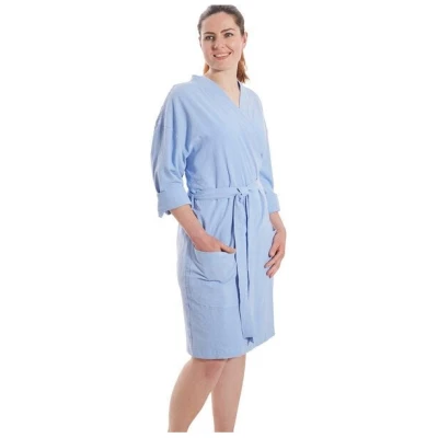 jilda-tex Damen Bademantel / Kimono 100% Bio-Baumwolle Knitterlook Made in Green Unisex