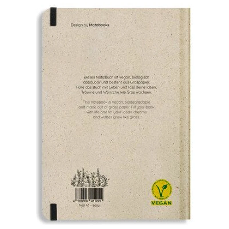 matabooks® Nachhaltiges A5 Notizbuch/Journal/Schreibheft aus Süßgraspapier - Nari (liniert)