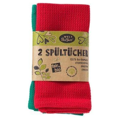 weltPartner 2er-Set Spültücher fair + aus Bio-Baumwolle, 30x30 cm