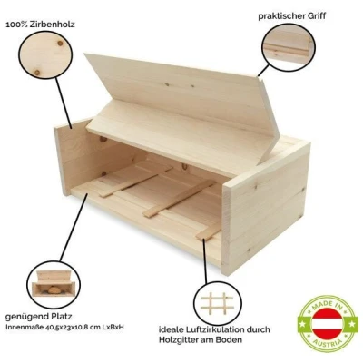 4betterdays Brotkasten aus Zirbenholz mit Zirbenholz-Gitter inkl. Bienenwachstuch