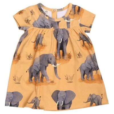 Baby Kleid Bio-Baumwolle Orange Kurzarm - Walkiddy Elephant Family, nachhaltig, hautfreundlich, umweltbewusst, GOTS-zertifiziert, fröhliches Design.