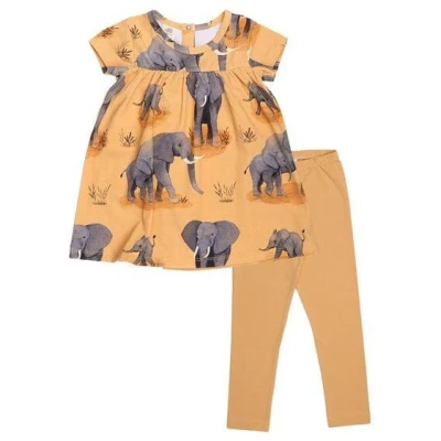 Baby Kleid Bio-Baumwolle Orange Kurzarm - Walkiddy Elephant Family, nachhaltig, hautfreundlich, umweltbewusst, GOTS-zertifiziert, fröhliches Design.