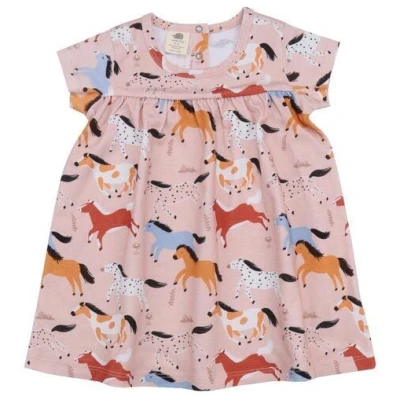 Baby-Kleid Bio-Baumwolle Rosa Walkiddy - Nachhaltiges Pferdemotiv, GOTS zertifiziert, Kurzarm, Allergikerfreundlich, Komfort und Stil für Babys
