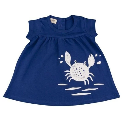 Baby Kleid Bio Baumwolle Walkiddy, Blau, GOTS-zertifiziert, Kurzarm, umweltfreundlich, allergikerfreundlich, nachhaltig, bequem, modisch, ressourcenschonend.