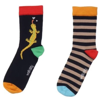 Baby-Socken Bio-Baumwolle Dunkelblau, Walkiddy - Colorful Salamanders, nachhaltig, GOTS-zertifiziert, hypoallergen, umweltfreundlich, hochwertige Qualität