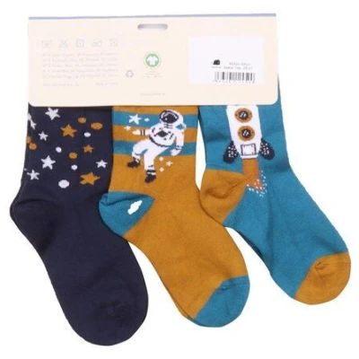 Baby Socken Dunkelblau Bio Baumwolle - Walkiddy Space Trip, Nachhaltig, GOTS-zertifiziert, Allergikerfreundlich, Bequem, Stilvoll, Umweltfreundlich.