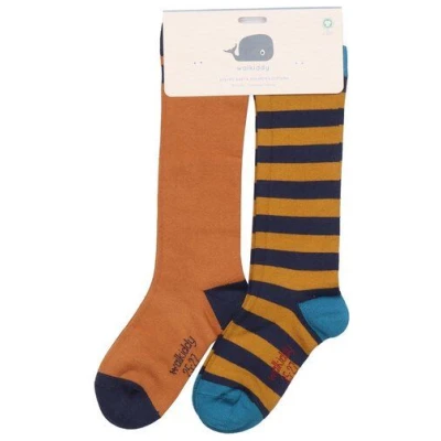 Baby Socken Walkiddy Bio Baumwolle 95% Elasthan 5% Nachhaltig GOTS-zertifiziert Braun gestreift Lang umweltfreundlich Kindermode