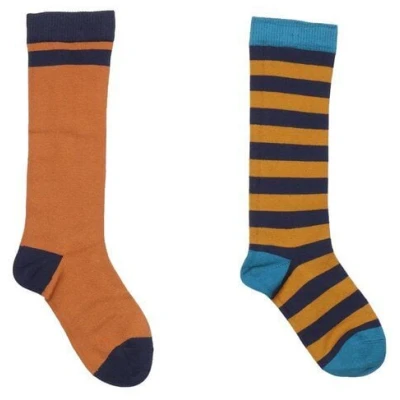 Baby Socken Walkiddy Bio Baumwolle 95% Elasthan 5% Nachhaltig GOTS-zertifiziert Braun gestreift Lang umweltfreundlich Kindermode