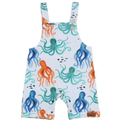 Baby Strampler Bio Baumwolle Orange - Walkiddy sleeveless eco-friendly romper mit lustigem Oktopus-Design, 95% Bio-Baumwolle, GOTS-zertifiziert.