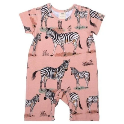 Baby-Strampler Rosa Walkiddy Zebra - Kurzer Arm, Bio-Baumwolle, Allergikerfreundlich, Nachhaltig, GOTS-zertifiziert, Umweltbewusst.