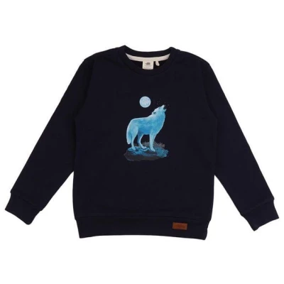 Baby Sweatshirt Bio Dunkelblau Walkiddy - Nachhaltig GOTS zertifiziert, umweltfreundlich, elastisch, Singing Wolfs Design, Baumwolle 95%, Babygröße.