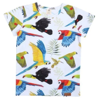 Baby T-Shirt Bio Baumwolle Blau Walkiddy - Nachhaltig, GOTS-zertifiziert, umweltfreundlich, hypoallergen, mit Regenwald-Vogeldesign. Perfekt für empfindliche Haut.
