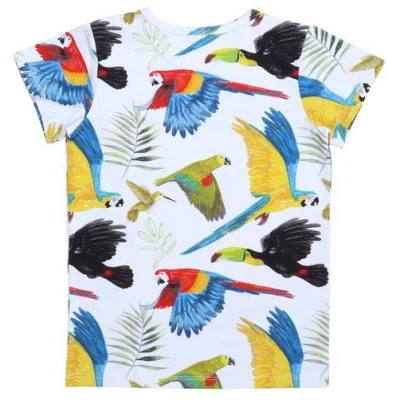 Baby T-Shirt Bio Baumwolle Blau Walkiddy - Nachhaltig, GOTS-zertifiziert, umweltfreundlich, hypoallergen, mit Regenwald-Vogeldesign. Perfekt für empfindliche Haut.
