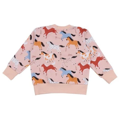 Bio Baby Sweatshirt Rosa Pferde Walkiddy - Baumwolle, GOTS, nachhaltig, elastisch, bequem, umweltfreundlich, für Babys & Kleinkinder.
