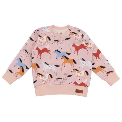 Bio Baby Sweatshirt Rosa Pferde Walkiddy - Baumwolle, GOTS, nachhaltig, elastisch, bequem, umweltfreundlich, für Babys & Kleinkinder.