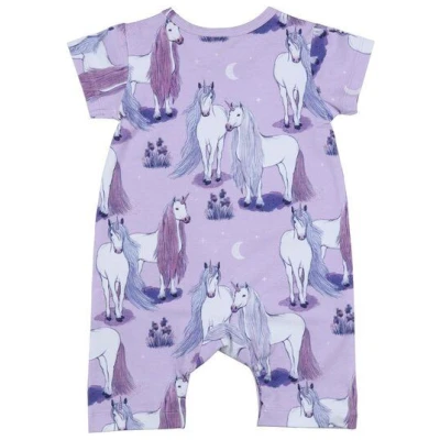 Bio-Baumwolle Strampler kurz Arm in Lila, Unicornland by Walkiddy - Nachhaltig & Allergikerfreundlich - GOTS zertifiziert