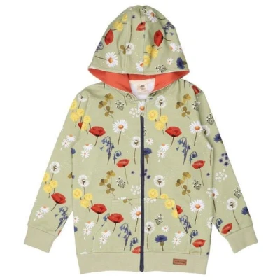 Bio-Sweatjacke Wild Flowers - Grün GOTS-Zertifikat, 95% Organische Baumwolle, Fairer Handel - Walkiddy