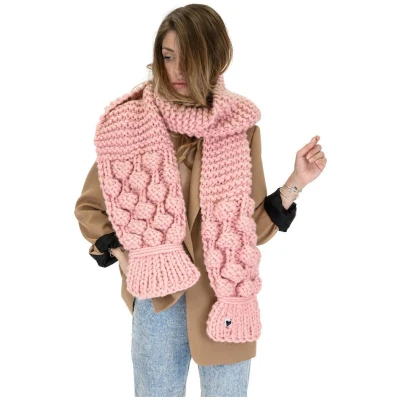 Bubble Ribbed Chunky Scarf - Pink