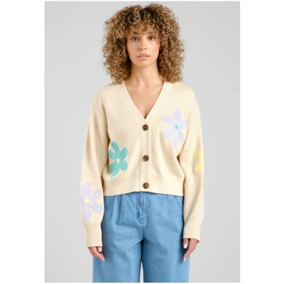 Cardigan Kanan Application Flower Beige