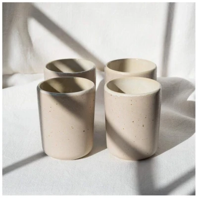 EDDA stoneware Handgemachter Steingut Becher Eelina - Cappuccino Beige (⌀ 8 x 10 cm, 0,35 L)