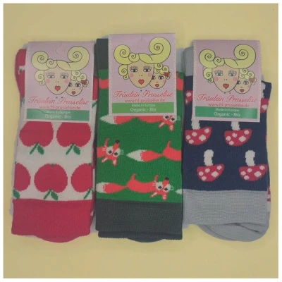 Fräulein Prusselise 3er spezial Socken Pack Retro, Fuchs grün, Pilze, Apfel rot, bunt
