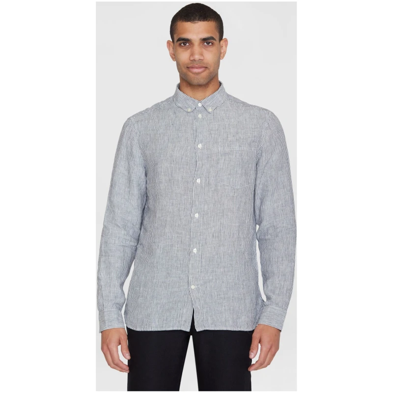 Hemd Striped Leinen Blau