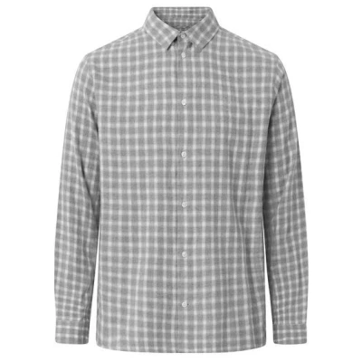 KnowledgeCotton Apparel Regular Small Check Flannel Shirt VEGAN - Grey Check