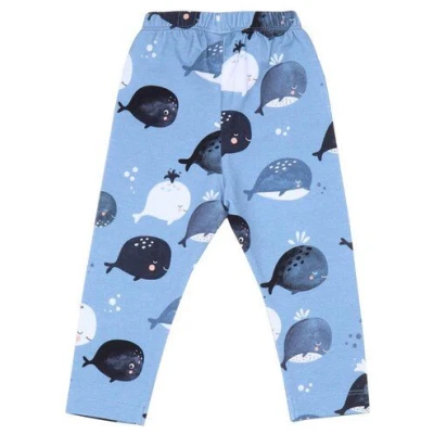 Leggings Baby Blau Bio-Baumwolle Walkiddy - Nachhaltig, GOTS-zertifiziert, umweltfreundlich, elastisch, tierfreundlich, niedliches Wal-Design, hoher Tragekomfort.