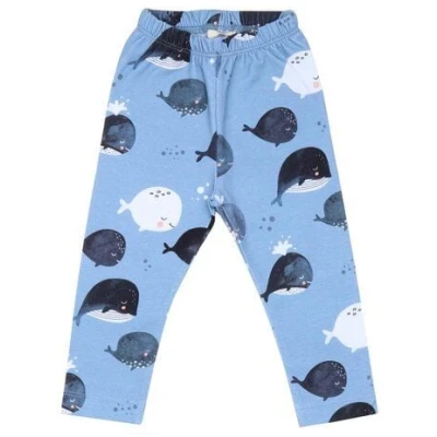 Leggings Baby Blau Bio-Baumwolle Walkiddy - Nachhaltig, GOTS-zertifiziert, umweltfreundlich, elastisch, tierfreundlich, niedliches Wal-Design, hoher Tragekomfort.