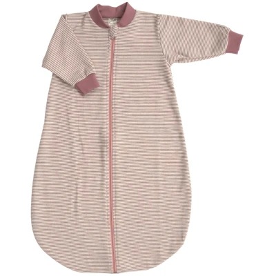 Lilano Baby und Kinder Schlafsack mit langem Arm Wolle Seide mauve-geringelt Gr.50/56