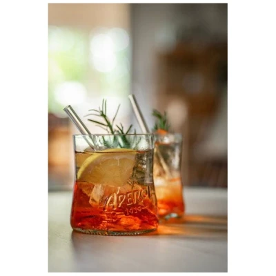 MaBe Aperol Glas UPCYCLING aus der 1l Aperol Flasche MIT Glasstrohhalm - 1Stk