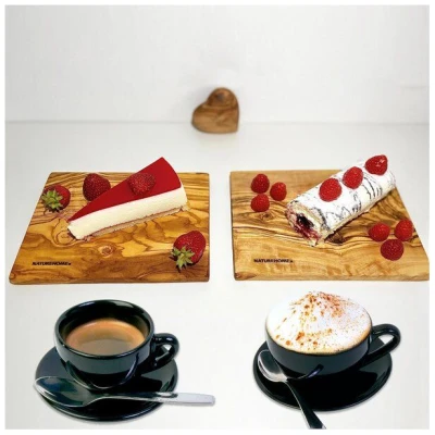 NATUREHOME Kuchen-Teller Frühstücksbrett Olivenholz 25x15 cm und Sets