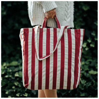 OMOM Einkaufstasche | Strandtasche | Tragetasche aus Bio-Baumwolle gestreift