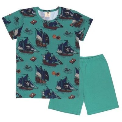 Öko-Freundlicher Pirate Ships Pyjama in Grün - Bio-Baumwolle, GOTS-Zertifiziert, Elasthan - Walkiddy