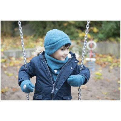 Pickapooh Baby und Kinder Fäustlinge Bio-Schurwolle Fleece petrol Gr.3 (bis 4 Jahre)