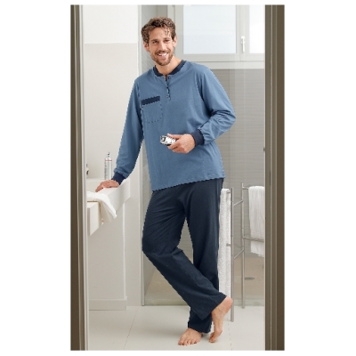 Pyjama aus reiner Bio-Baumwolle, stahlblau