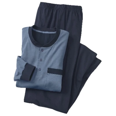 Pyjama aus reiner Bio-Baumwolle, stahlblau