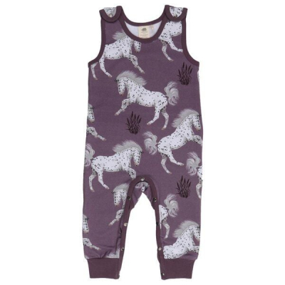 Strampler Baby Bio-Lila Walkiddy Schimmel Horses 95% Baumwolle, 5% Elasthan, ärmellos, nachhaltig, umweltfreundlich, GOTS-zertifiziert, stilvoll, bequem.