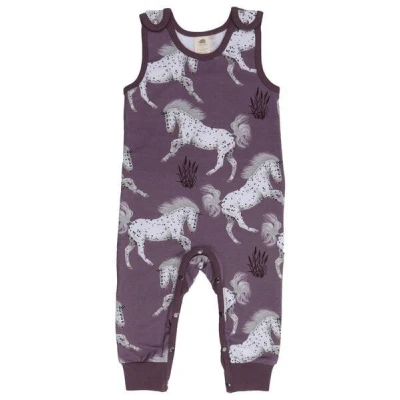 Strampler Baby Bio-Lila Walkiddy Schimmel Horses 95% Baumwolle, 5% Elasthan, ärmellos, nachhaltig, umweltfreundlich, GOTS-zertifiziert, stilvoll, bequem.